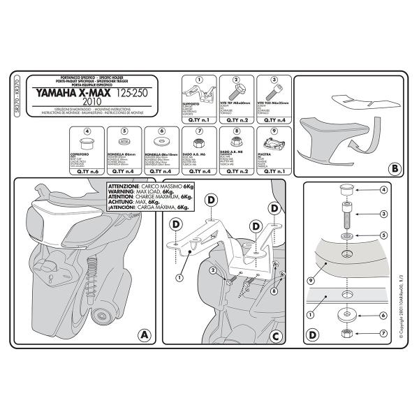 Attacco posteriore bauletto Givi Monokey Yamaha Xmax 250 2010-2013