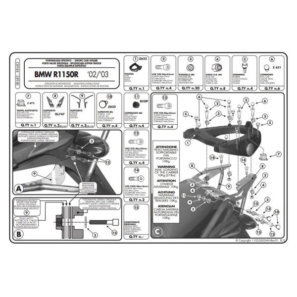Attacco posteriore bauletto Givi Monokey BMW R1150R 2001-2006