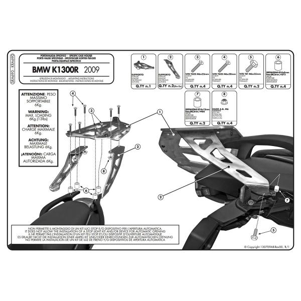 Attacco posteriore bauletto Givi Monokey BMW K1200R 2005-2008