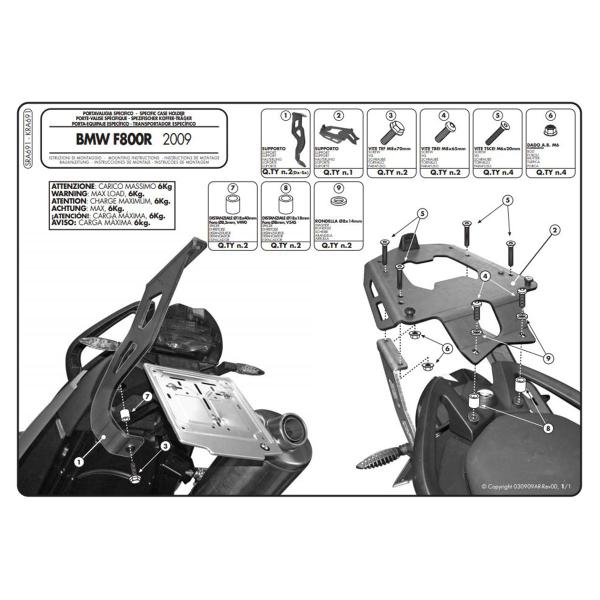 Attacco posteriore bauletto Givi Monokey BMW F800R 2015-2019