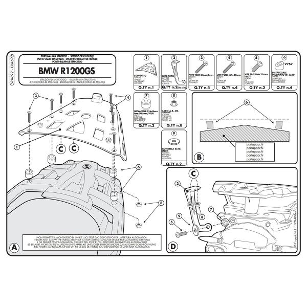 Attacco posteriore bauletto Givi Monokey BMW R1200GS 2007-2012