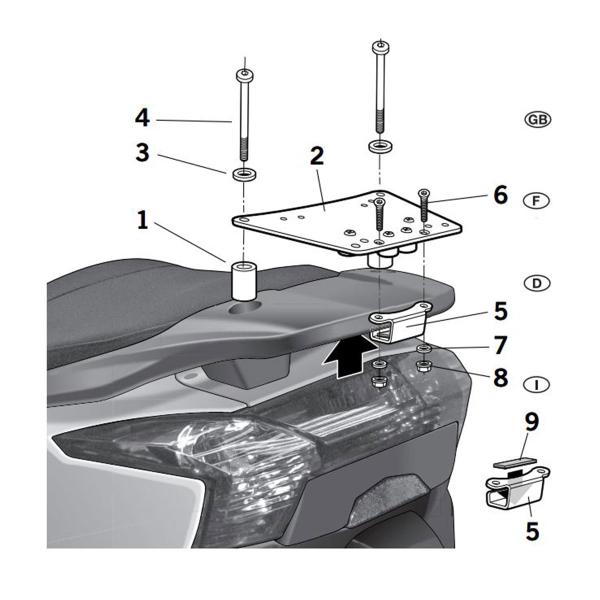 Attacco posteriore bauletto SHAD Kymco Super Dink 125 2009-2015