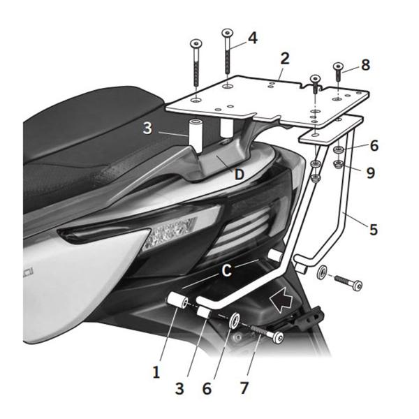 Attacco posteriore bauletto SHAD Kymco Xciting 400 2013-2017