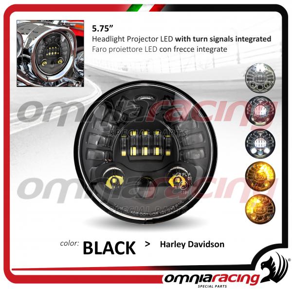 Faro LED 5.75" Anteriore Frecce integrate Omologato colore Nero Black per moto Harley Davidson