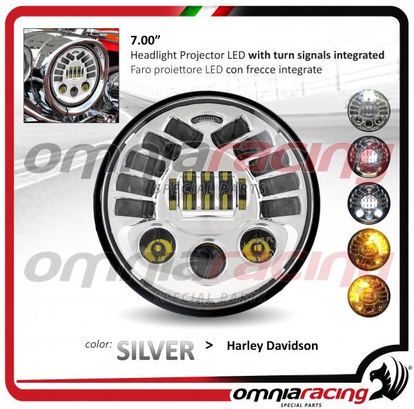 Headlight Front Proiector LED Turn Signals integrated 5.75" Silver CE Approved for Harley Davidon