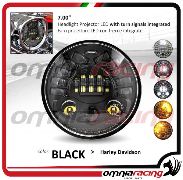 Headlight Front Proiector LED Turn Signals integrated 7.00" Black CE Approved for Harley Davidon