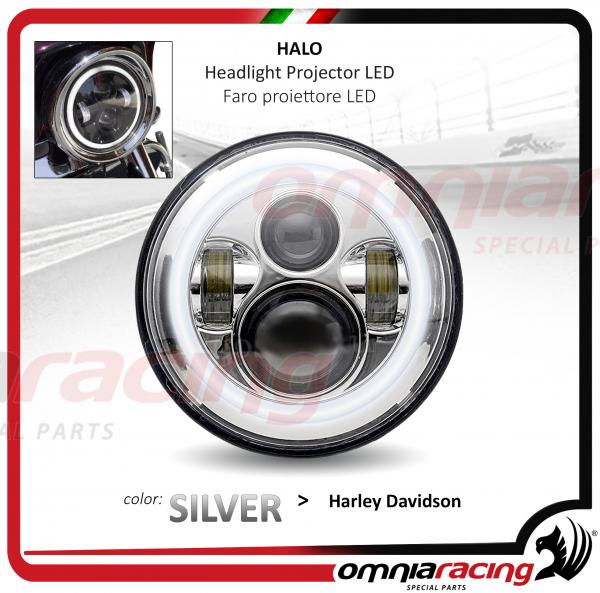 Faro HALO LED Anteriore 7.00" Pollici Omologato colore Argento Silver per moto Harley Davidson