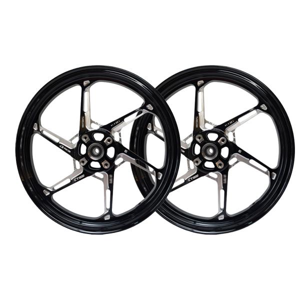 RCB CT600 wheels Honda SH300i 2021-2025 CNC Black 2.75x16 3.50x16