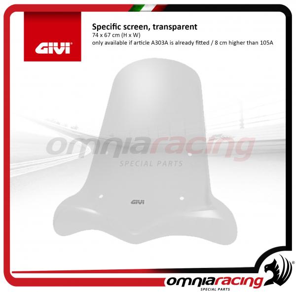 GIVI Parabrezza Trasparente 74 x 67 cm per SYM HD Evo 125/200 2007>2016
