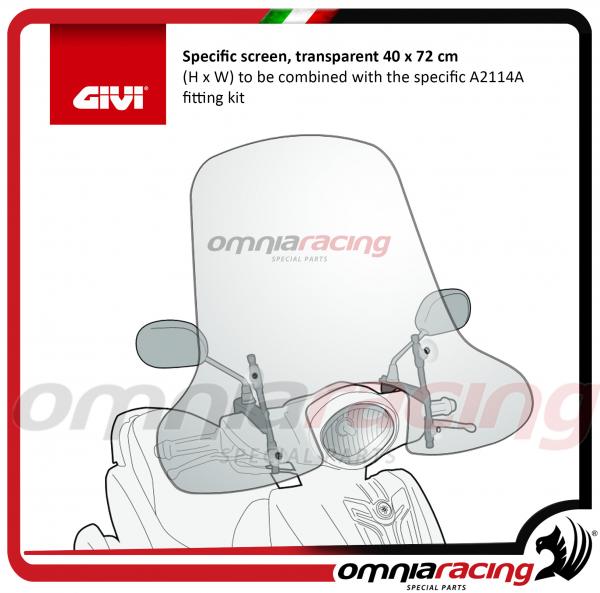 GIVI Specific screen, trasparent 40 x 72 cm for Yamaha D'elight 114 13 > 16