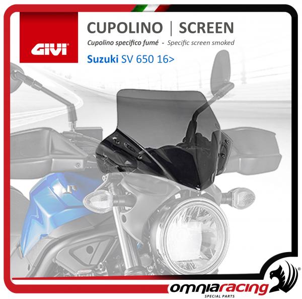 GIVI Cupolino specifico, Fume' 28,5 x 36 cm (H x L) con kit fissaggio per Suzuki SV 650 2016 16>