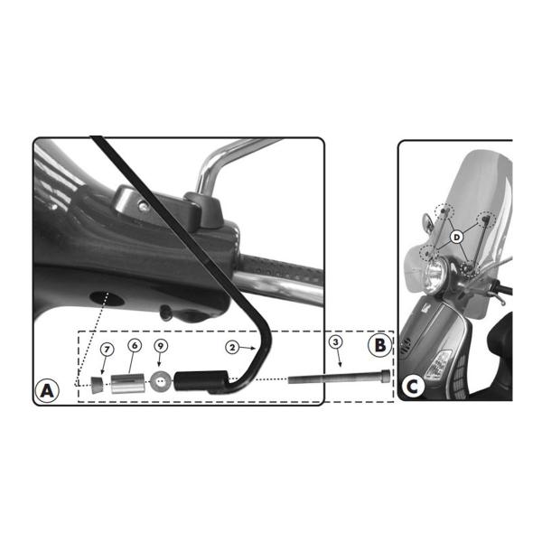 Kit fissaggio cupolino Givi Piaggio Vespa 125 granturismo 2003-2008