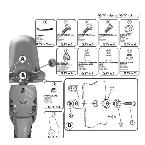 Givi windscreen fitting kit SYM Fiddle II 125 2009-2014