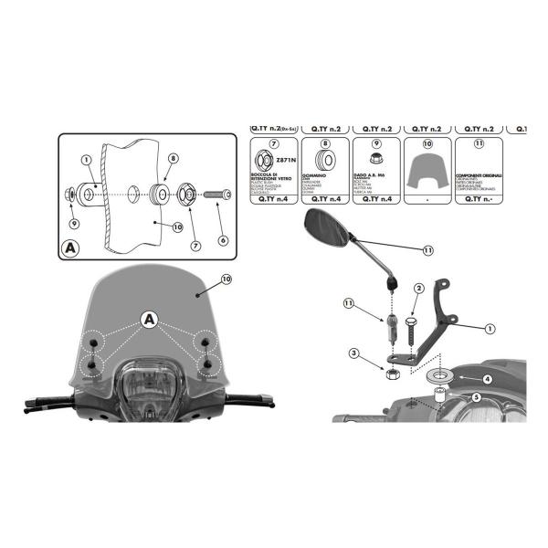 Kit fissaggio cupolino Givi Piaggio Beverly 350 2010-2020