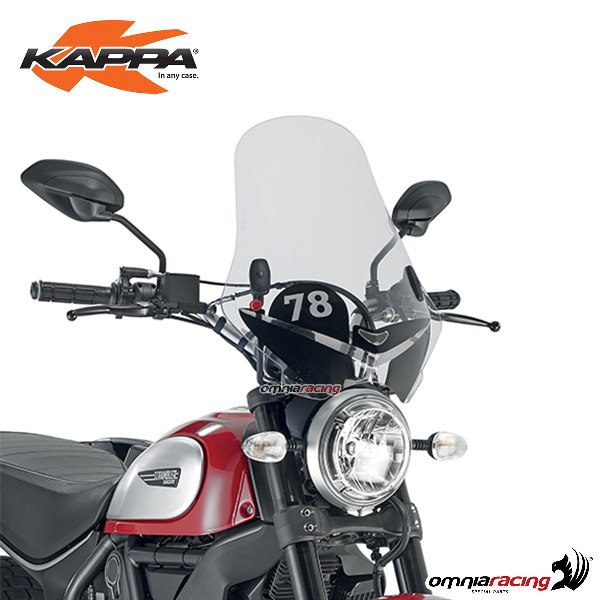 Parabrezza Kappa trasparente con serigrafia 78 48x43,5cm con attacchi per Ducati Scrambler 400 2016>