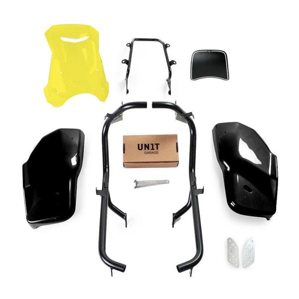 Unit Garage yellow/glossy black side panel kit/screen Dual Triumph Scrambler 1200 XC & XE 2021-2023