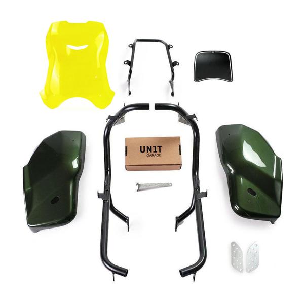 Unit Garage yellow/glossy green side panel/high screen Dual Triumph Scrambler 1200 XC/XE 2021-2023