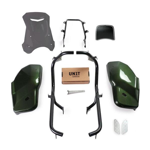 Unit Garage smoke/glossy green side panel kit/screen Dual Triumph Scrambler 1200 XC & XE 2021-2023