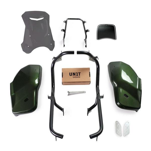 Unit Garage smoke/glossy green side panel kit/screen Dual Triumph Scrambler 1200 XC & XE 2019-2020