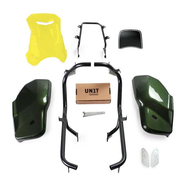 Unit Garage yellow/glossy green side panel kit/screen Dual Triumph Scrambler 1200 XC & XE 2019-2020