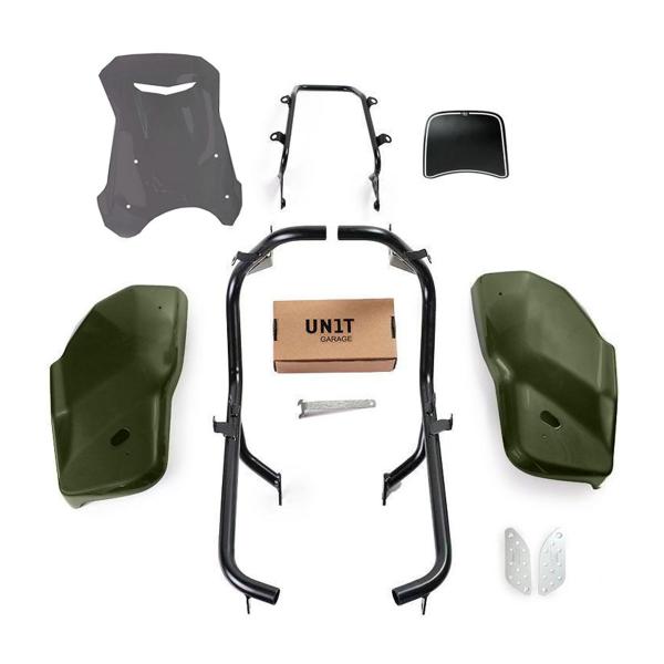 Unit Garage smoke/matt green side panel kit/screen Dual Triumph Scrambler 1200 XC & XE 2021-2023