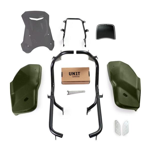 Unit Garage smoke/matt green side panel kit/screen Dual Triumph Scrambler 1200 XC & XE 2019-2020