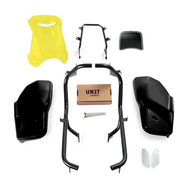 Unit Garage yellow/matt black side panel kit/screen Dual Triumph Scrambler 1200 XC & XE 2021-2023