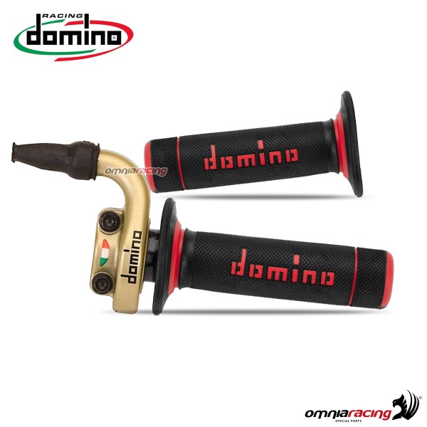 Comando gas Domino in alluminio KRE 03 oro con manopole A020 colore Nero/Rosso