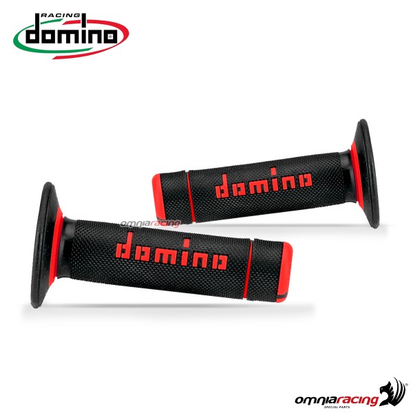 Pair of grips Domino A020 Off-Road in two-component thermoplastic rubber Black/Red color
