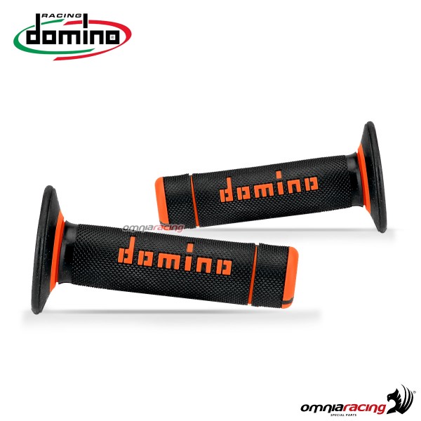 Coppia di manopole Domino A020 Off-Road in gomma termoplastica bicomponente colore Nero/Arancio
