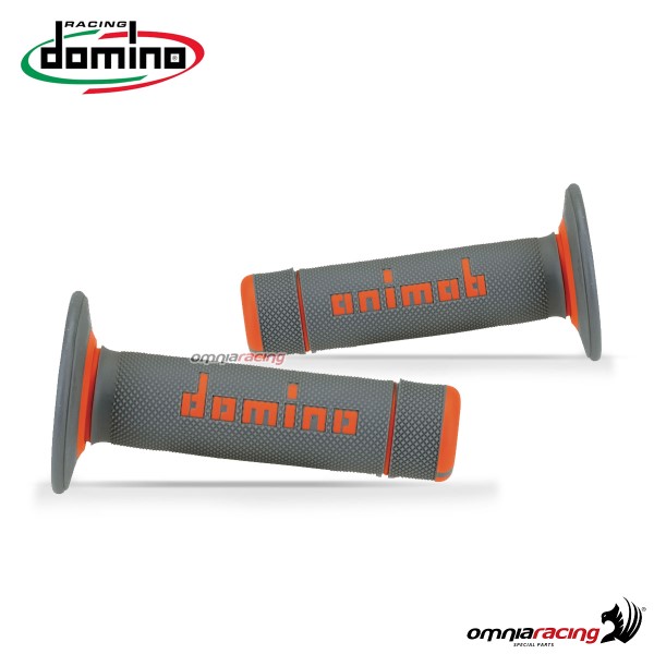 Pair of grips Domino A020 Off-Road in two-component thermoplastic rubber Grey/Orange color
