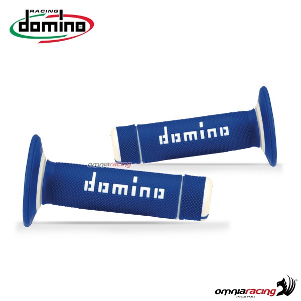 Coppia di manopole Domino A020 Off-Road in gomma termoplastica bicomponente colore Blu/Bianco