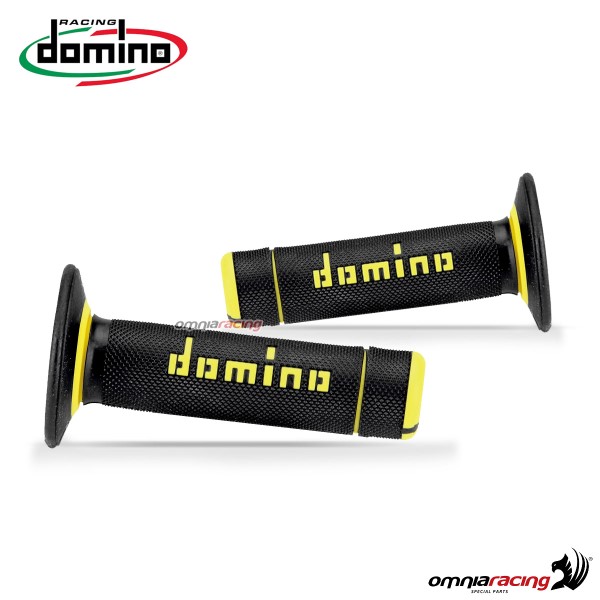 Coppia di manopole Domino A020 Off-Road in gomma termoplastica bicomponente colore Nero/Giallo