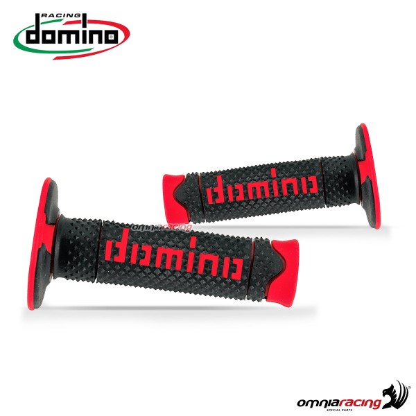 Pair of grips Domino A260 in two-component thermoplastic rubber Black/Red color