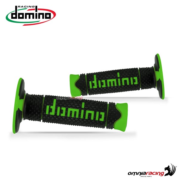 Pair of grips Domino A260 in two-component thermoplastic rubber Black/Green color