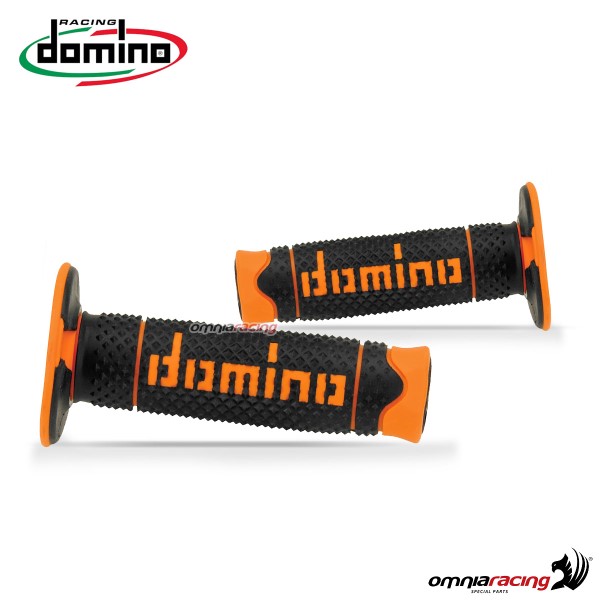 Pair of grips Domino A260 in two-component thermoplastic rubber Black/Orange color