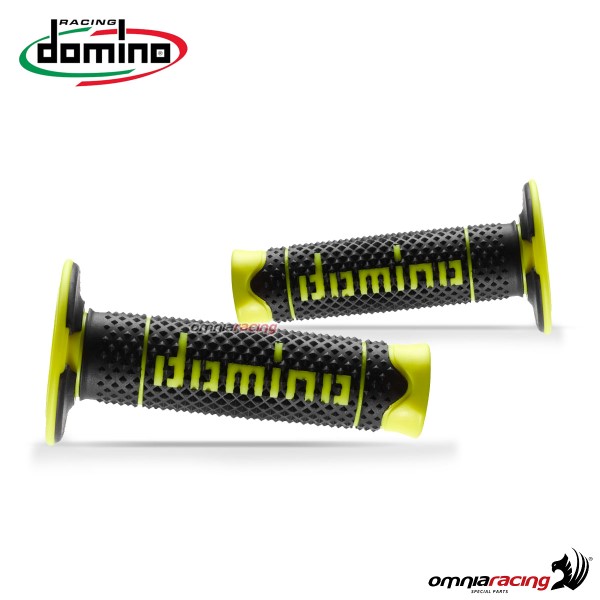 Coppia di manopole Domino A260 in gomma termoplastica bicomponente colore Nero/Giallo fluo