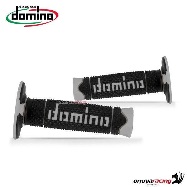 Pair of grips Domino A260 in two-component thermoplastic rubber Black/Grey color