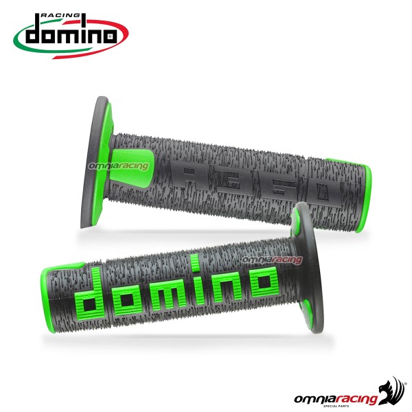 Pair of grips Domino A360 in two-component thermoplastic rubber Black/Green color