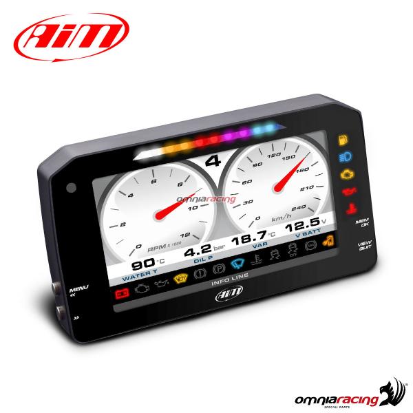 AIM MXP Strada digital display TFT 6" dashboard logger with road icons and OBD CAN+K (ECU) cable