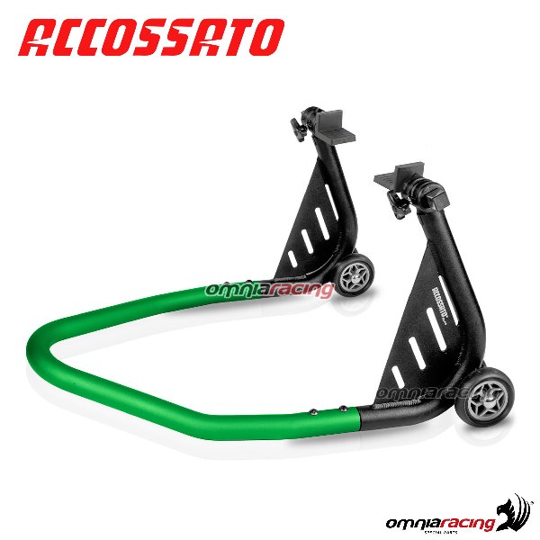 Cavalletto alza moto posteriore accossato con staffa a L colore verde