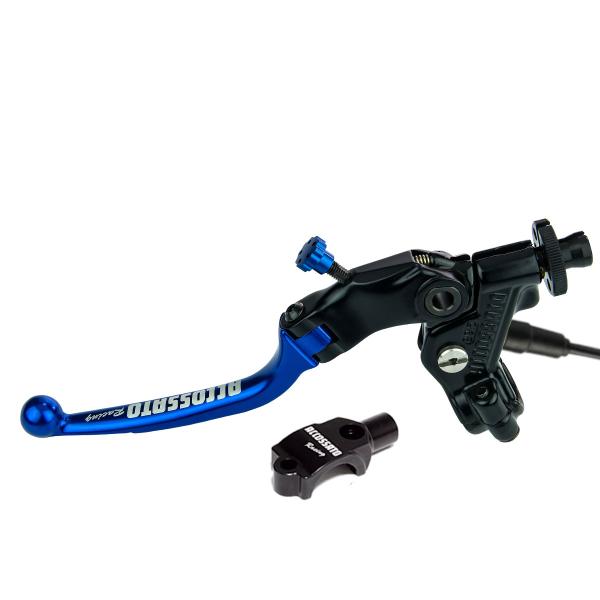 Comando frizione Accossato a cavo 24mm leva blu snodata micro e supporto specchietto M8 inclusi