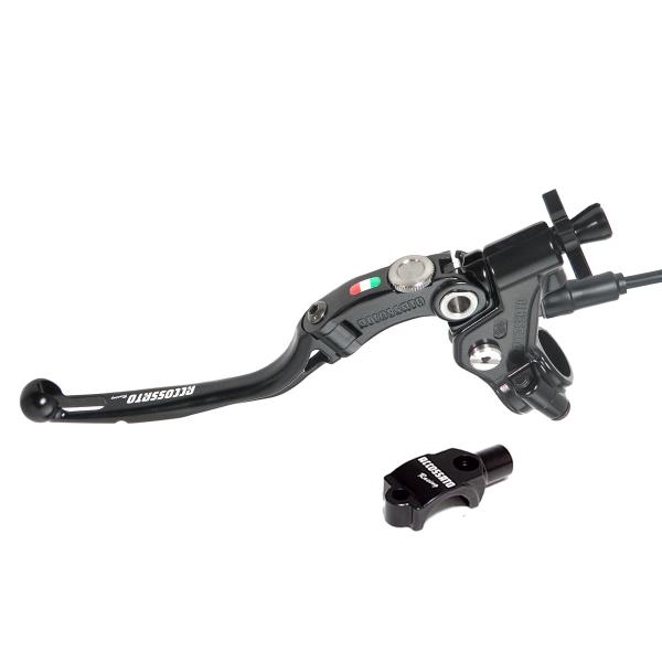 Comando frizione Accossato Racing a cavo 24mm leva nera snodata RST micro e supporto specchio M8