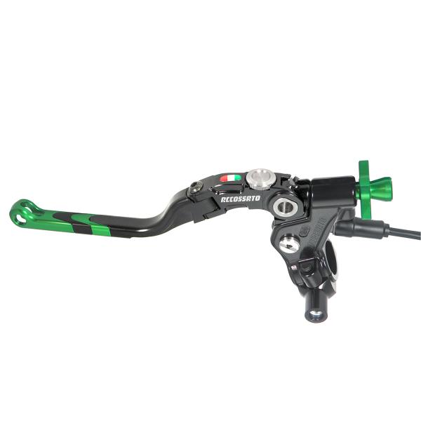 Comando frizione Accossato a cavo 24mm leva lunga verde Revolution micro e supporto specchio M8