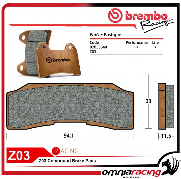 Brembo Racing 07B36640 - Pastiglia Freno Mescola Z03 Singola per Pinze Monoblocco P4 30/34