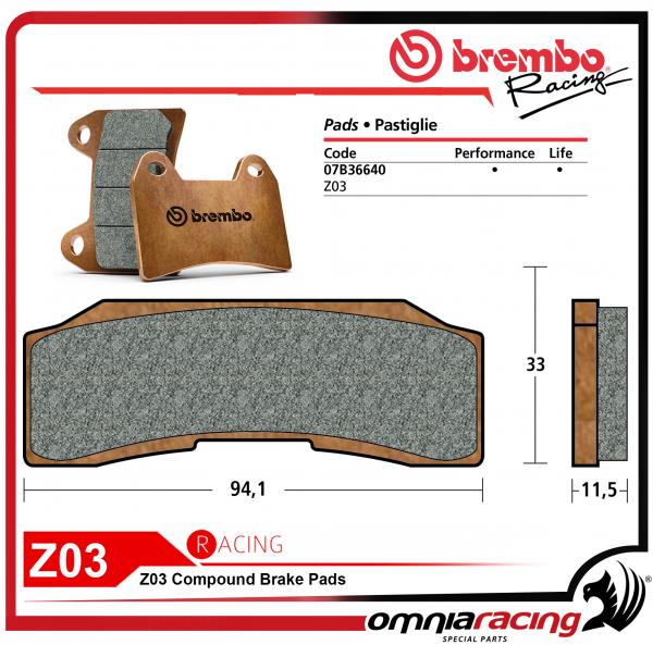 Brembo Racing 07B36640 - Z03 Compound Brake Pad for P4 30/34 Monoblock Calipers