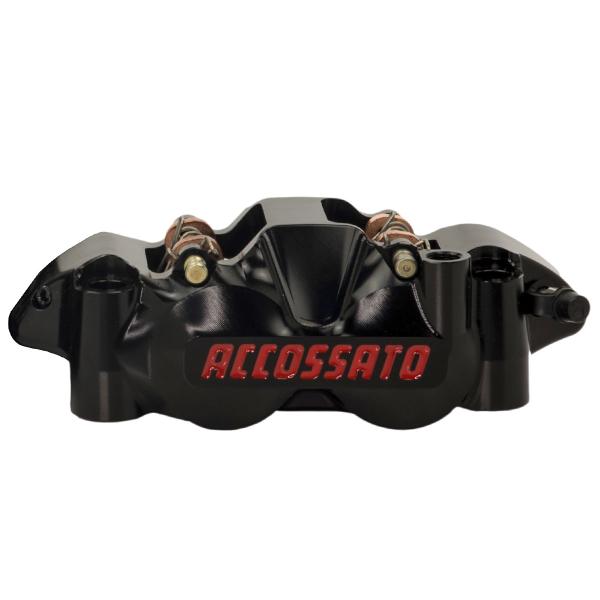 Pinza freno destra radiale nera Accossato ricavata CNC monoblocco 108mm pistoni Titanio