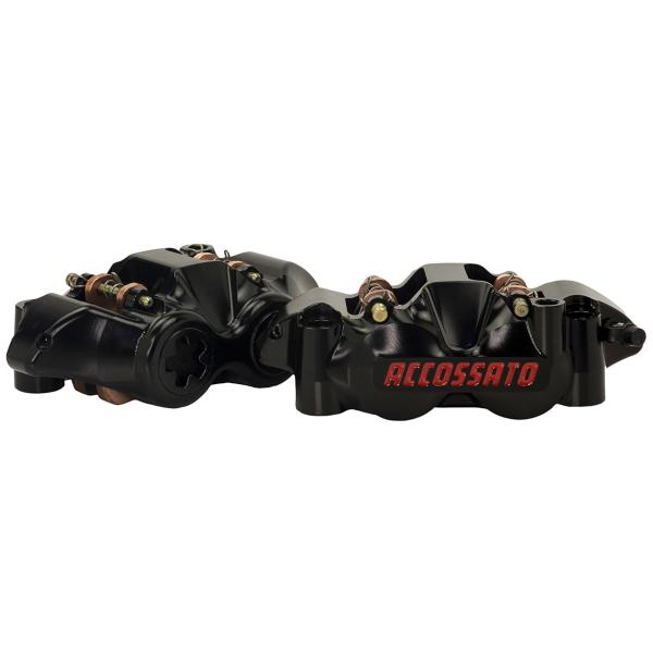 Coppia pinze freno radiali nere Accossato ricavata CNC monoblocco 108mm pistoni Titanio