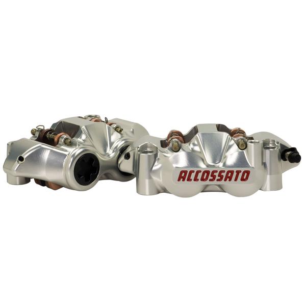 Accossato pair of radial brake calipers silver CNC monoblock 108mm pistons titanium
