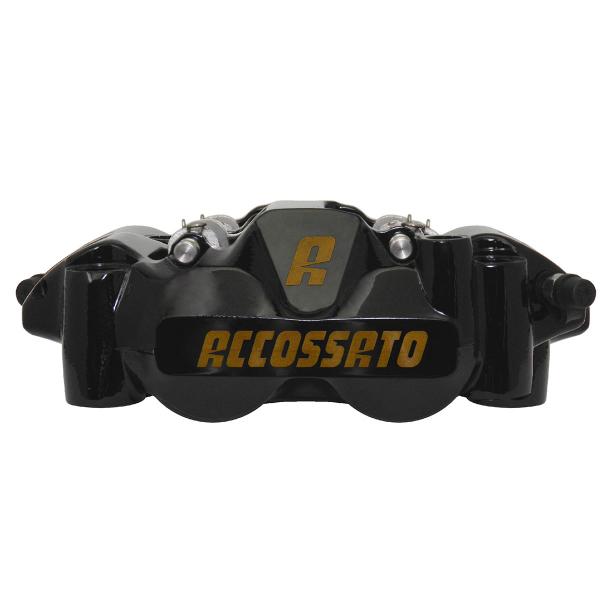 Pinza freno destra radiale nero/oro Accossato forgiata monoblocco 108mm pastiglie OR